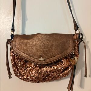 Juicy Couture Brown Sequin Leather Flap Crossbody